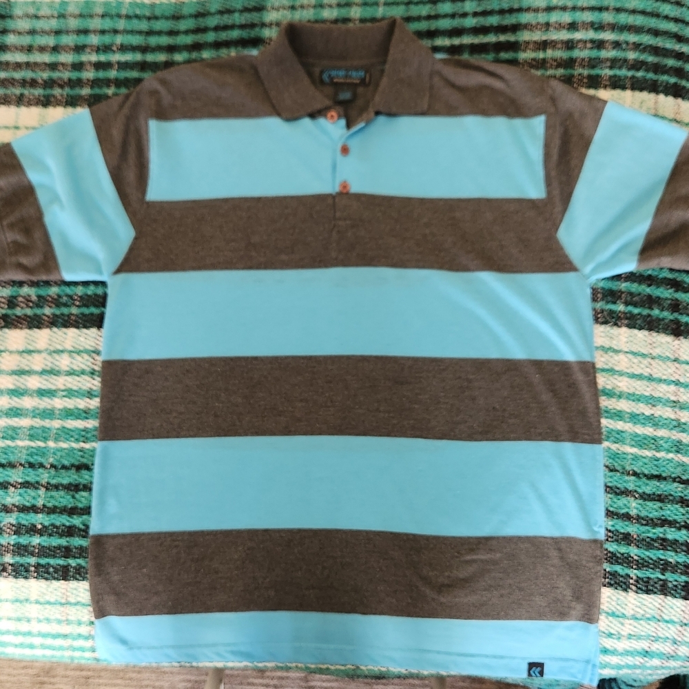 NWOT Street Rules Large Blue and Grey Striped Polo Shirt